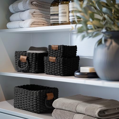 LA JOLIE MUSE Small Wicker Baskets for Organizing, Black 3 Pack - Image 3