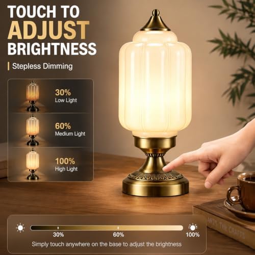 Vintage Brass Table Lamp with Milk-White Glass Shade - Image 3