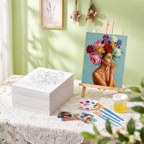 Amazingspark 16 Pcs Pre Drawn Canvas to Paint for Adults Flower Women - Image 4