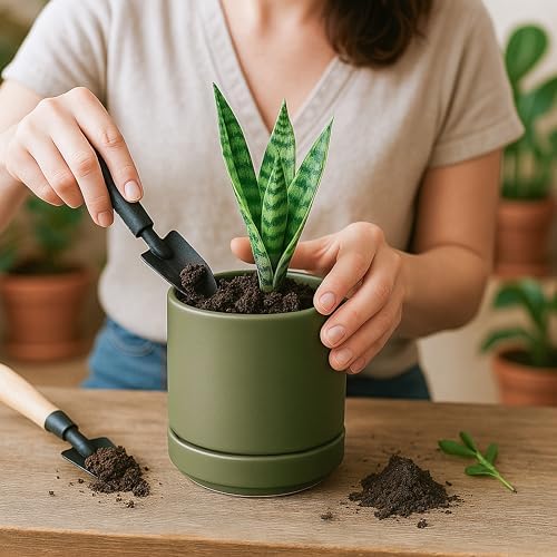 D'vine Dev 4.7 Inch Ceramic Planter Pot, Olive, 94-O-B-J - Image 3