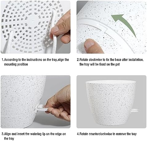 UOUZ Large Self Watering Pots, 12/10/9 Plastic Planters with High Drainage Holes and Deep Reservoir for Indoor Outdoor Garden Plants and Flowers, White Speckles - Image 4