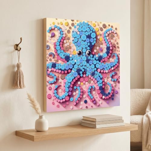 Framed Button Art Kit 11.8" DIY Mosaic Craft for Adults(Blue Octopus) - Image 5