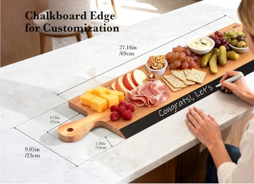 32" Acacia Charcuterie Board with Handle – Extra Long Serving Platter with Chalkboard Edge for Cheese, Meat & Appetizers – Large Wooden Kitchen Board for Parties, Gatherings & Home Decor - Image 4