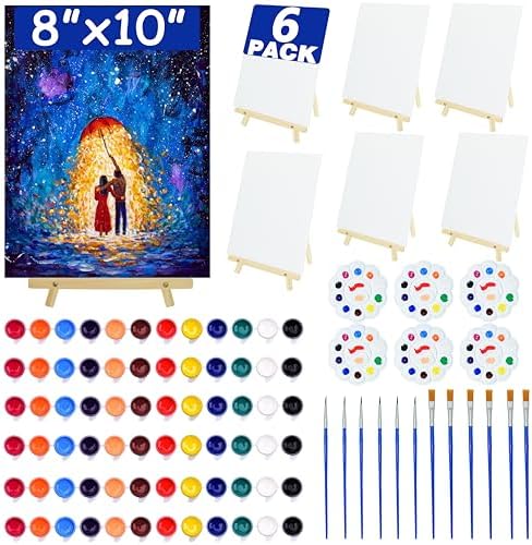 6 Pack Paint and sip Kit for Adults, 8x10 Inch Canvas Painting Kit by Unknown