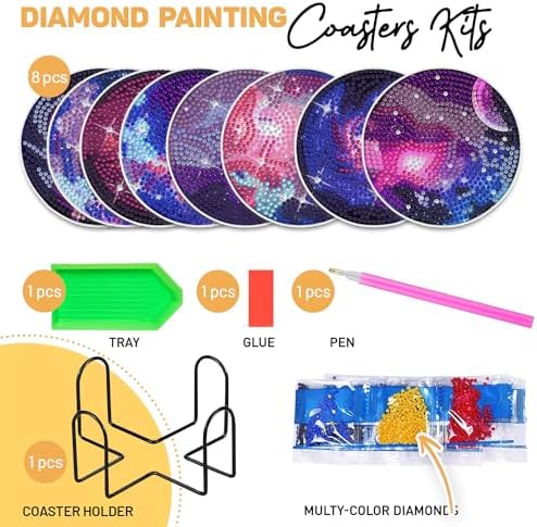 8 pcs Diamond Painting Coasters | Diamond Art Coasters | Galaxy and Nebula Diamond Art Painting | Perfect Art Craft Gift for Galaxy Lover, Dad, Mom, Grandparents, Brother, Sister. - Image 5