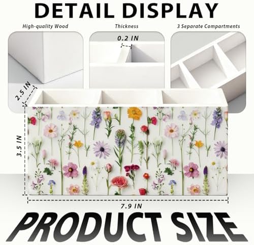 Floral Pen Pencil Holder for Desk Accessories, Cottagecore Colorful Wildflower Botanical Wooden Box Sign Decorations for Girls Room Bedroom Dorm Home Office Desk Tabletop - Image 7