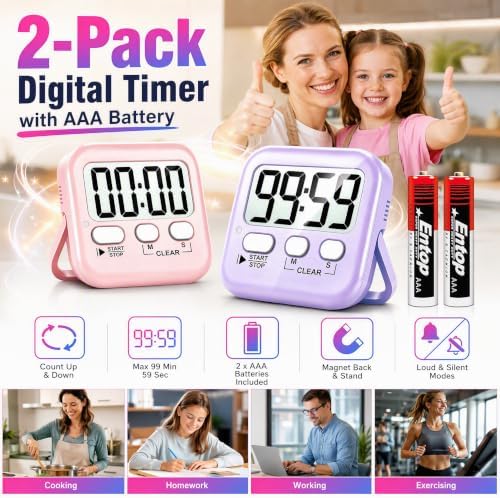 Antonki 2 Pack Digital Timer for Kids Classroom Kitchen Timers for Cooking - Image 2