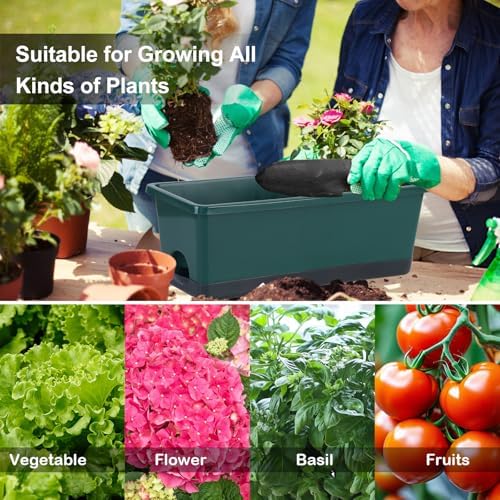 Oliz Window Box Planter 8 Pcs, 17 Inches Rectangle Flower Pots with Drainage Holes & Trays, Vegetable Planters for Windowsill Patio Garden Balcony Home Indoor Outdoor (Dark Green, 16 * 7 * 6 inch) - Image 6