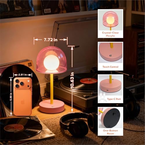 Pink Rechargeable Lamp, Coffee Table Small Lamps, Funky Desk Lamp - Image 3