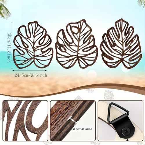 Palm Leaves Wood Wall Decor , 3Pcs Tropical Wall Art Jungle Decor, Wooden Natural Leaves Plant Wall Decor, Vintage Tropical Plant Plaque for Home Living Room Kitchen Bedroom Bathroom & Garden, Brown - Image 5