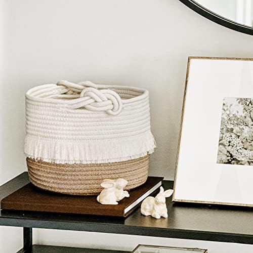 CherryNow Small Woven Rope Baby Basket with Tassel, 9.5" x 7", Jute - Image 6