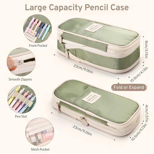 DazSpirit 62PCS Aesthetic Stationery Set with Foldable Pencil Case, Green - Image 3