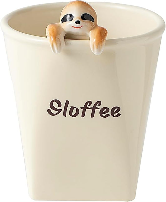 DIHOclub Ceramic Cup Funny 3D Sloth Mug Coffee Mug for Women and Men Gift for Best Friends and Coworkers (Cream-Sloth)