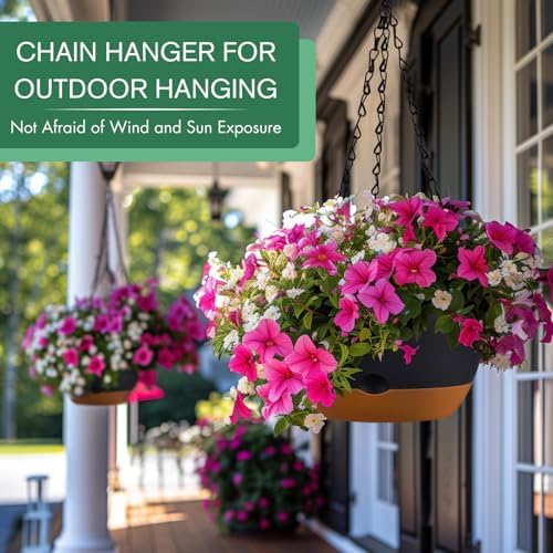 3 Pack 8/10/12 Inch Self-Watering Hanging Plant Pot Chain& Macrame Hangers - Image 4