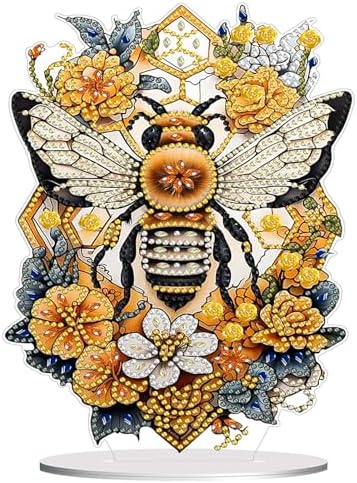 Diamond Painting Kits for Adults Beginners, 5D Full Drill Bee Crystal Art Desktop Ornament, DIY Single Sided Home Office Desk Decor, Creative Craft Gift Set with Tools by OFRKE
