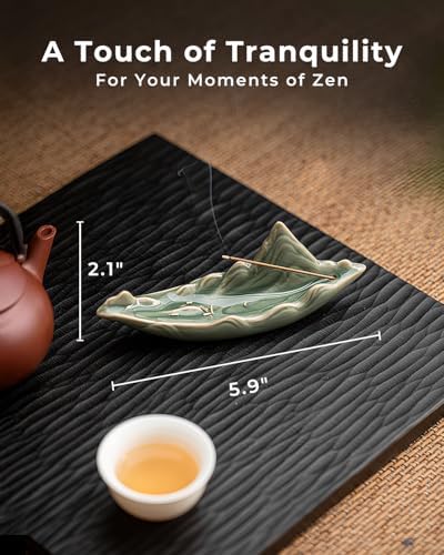 Zen Incense Stick Holder with Ash Catcher – Chinese Rivers & Mountains Landscape Ceramic Boat Incense Burner for Home, Spa, Meditation, Yoga - Image 5