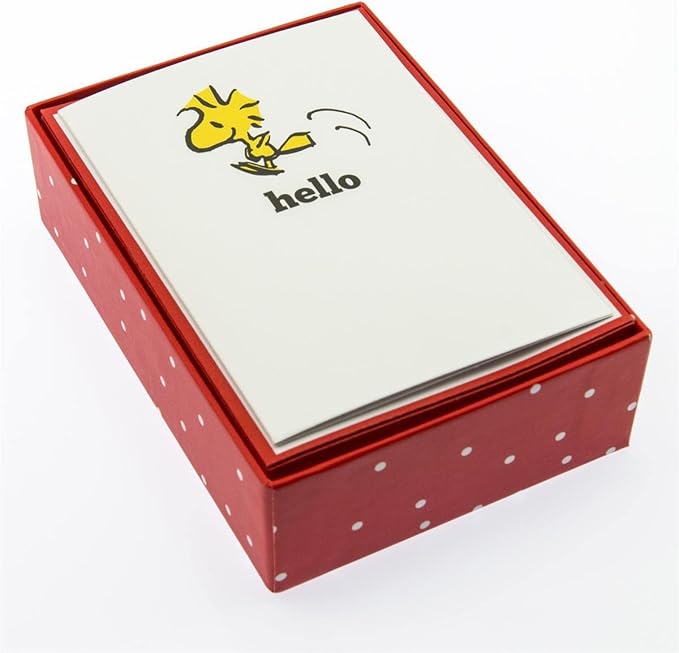 Graphique Happy Woodstock Boxed Notecards, 16 Peanuts "Hello" Message Cards, with Matching Envelopesand Storage Box, 3.25" x 4.75"