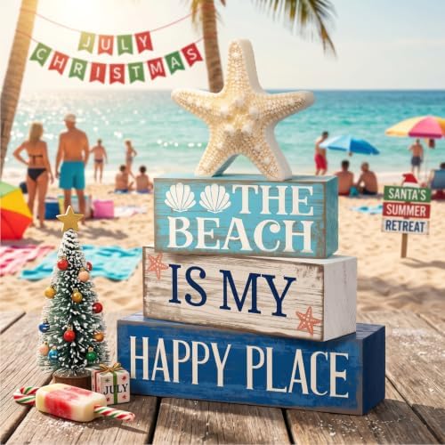 Moucuny 4 Pcs Summer Beach Table Decoration, Starfish Tiered Tray Decor - Image 3