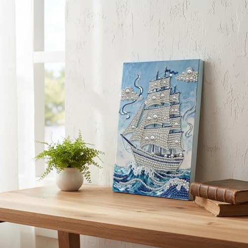 LQCrafK DIY Pearl Art Painting Handcraft Kit for Adults Beginners, Creative Design, Healing Stress-Relieving Home Wall Decoration, with Framed Painting and Tools-Sailboat-1 - Image 4