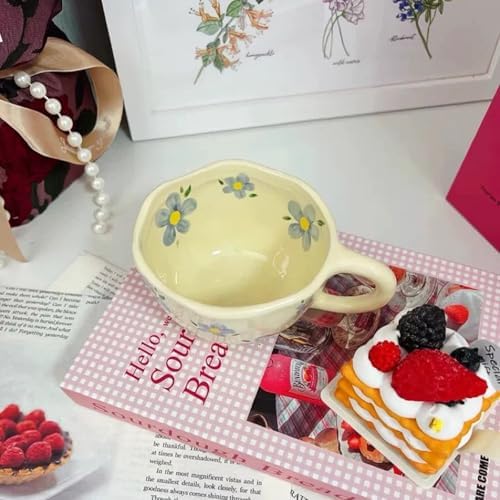 Creative Cute Coffee Mug Floral Ceramic Coffee Mug Flower Cute Cup for Women Girl 8.5oz Handmade Hot Chocolate Mugs for Latte Milk Tea Valentine’s Day Mother’s Day Birthday Christmas Gift(Blue) - Image 4