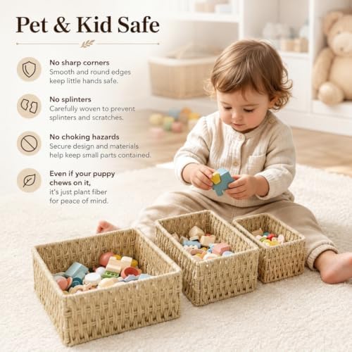 Small Wicker Basket for Counter, Woven Storage basket Set of 3 - Image 3