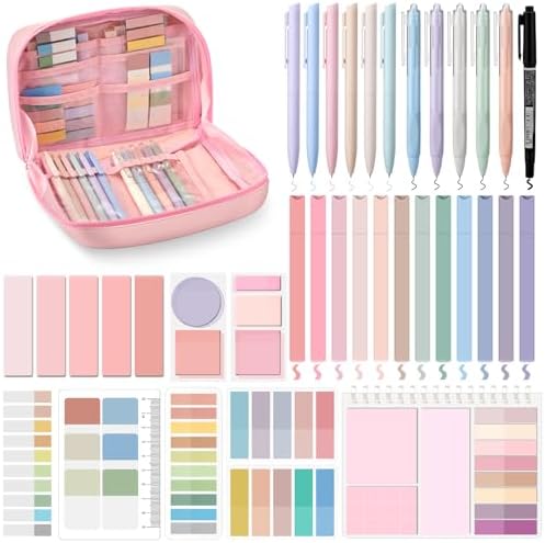 Jutom 41 Pcs Aesthetic Book Annotation Kit with Pencil Bag Bible Journaling Kit Notebook Sticky Note Tab Highlighter Black Ink Pen Page Marker School Office Supplies Christmas Bible Lover Gift(Pink) - Image 3