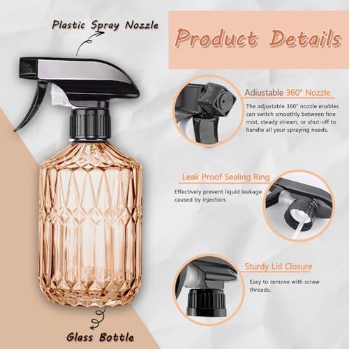 Vintage Glass Spray Bottle, 15oz, Orange, Adjustable Nozzle, 2Pcs - Image 3
