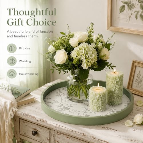 Novabright Sage Green Wooden Serving Tray, 11.8" Round Cottagecore - Image 4