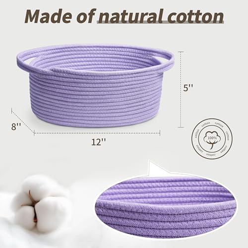 Pro Goleem Small Woven Basket with Gift Bags and Ribbons Durable Baskets for Gifts Empty Small Rope Basket for Storage 12"X 8" X 5" Baby Toy Basket with Handles, purple - Image 3