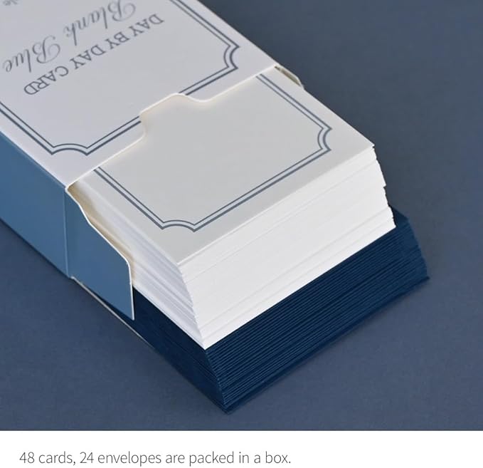 Monolike Day by Day Card, 112 Blank Blue - Mix 48 Mini Single cards, 24 envelopes Package