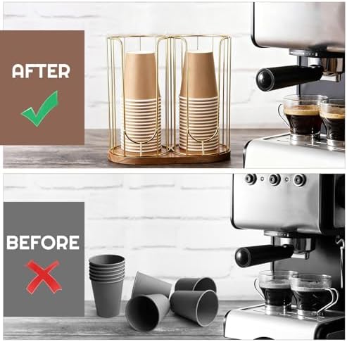 Geelin 18oz Adjustable Coffee Cup Dispenser with Wooden Base, Cup and Lid Holder, Cups Holder Organizer for Coffee Pod Straw and Lid Storage(2-compartment Single,Color 2) - Image 4