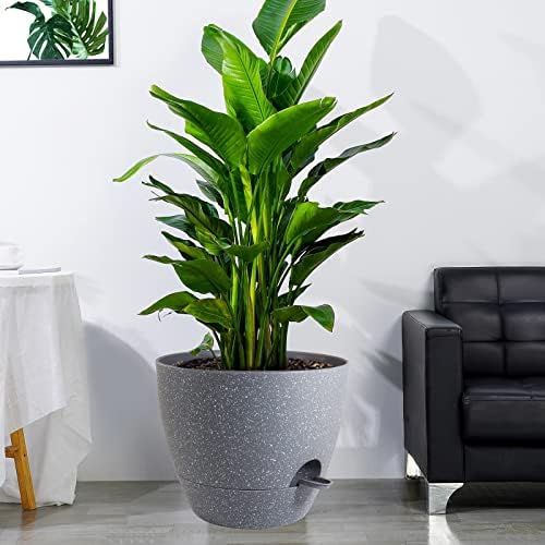 UOUZ 12 inch Large Self Watering Pots, Plastic Planters with 60oZ Removable Deep Reservoir and Multi Mesh Drainage Holes for Indoor Outdoor Garden Plants and Flowers, Grey Speckles - Image 6
