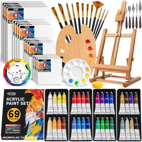 ARTALLY Acrylic Paint Set for Adults & Kids, 69 Pcs Canvas Painting Kits, 32 Colors Acrylic Paint (22ML),Table Easel,Brushes,Canvas, Art Painting Supplies Kit for Students,Artists,Beginners by Unknown