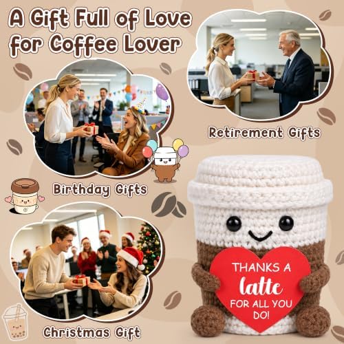 Thank You Gifts for Women Men, Bosses Day Gifts for Women, Christmas Teacher Principal Nurse Employee Coworker Appreciation Gift, Office Desk Decor Handmade Crochet Coffee Mug Cup Coffee Lovers Gift - Image 6