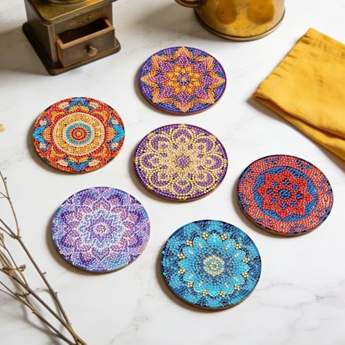 Leatrice 8pcs Mandala Diamond Art Coasters Diamond Painting Kits for Adults - Image 6