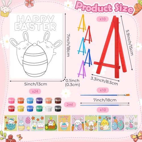 Blosssound 10 Set Easter Pre Printed Canvas Bunny Pre Drawn Canvas Painting with Easel Kits 5" x 7" Outline Painting Panels for Beginners, DIY Craft Project, Party Favor, Home Decors - Image 2