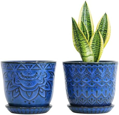Gepege Ceramic Plant Pots, 6 Inch Indoor Planters with Drainage & Saucers by Gepege