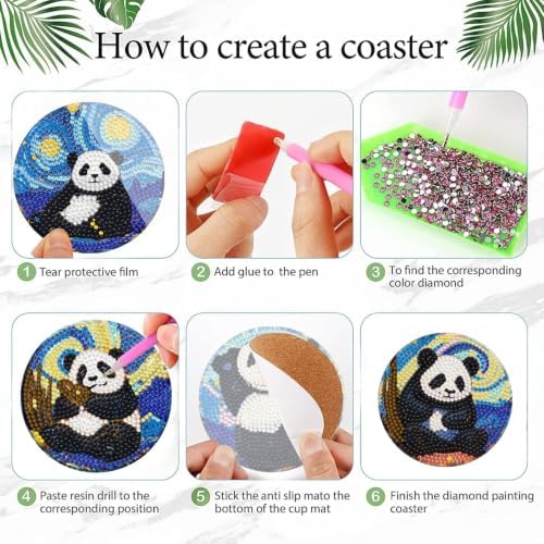 Leatrice 8 Pcs Diamond Art Coasters Small Diamond Painting Kits for Adults - Image 3