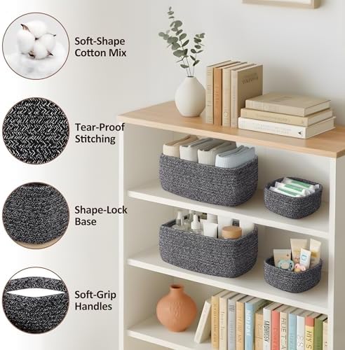 5-Pack Small Woven Rope Storage Baskets, 2 Sizes Organizer Bins - Image 3
