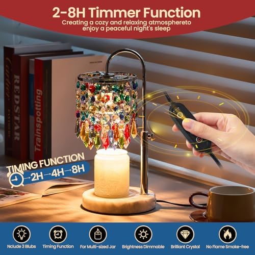 Candle Warmer Lamp with Timer Dimmer and 3 Bulbs, Lamp Candle Warmer with Marble Base,Wax Melt Warmer for Jar Candles, Birthday Gifts for Women Mom, House Warming Gifts New Home Decor (Multicolor) - Image 6