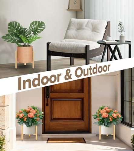 Plant Stand Indoor Adjustable, Metal Modern Indoor Plant Stand, Heavy Duty Plant Stands Outdoor Corner, Stable Plant Holder, Fits 8 to 12 Inches Pots, 1 Pack, Natural Wood-Grain - Image 7