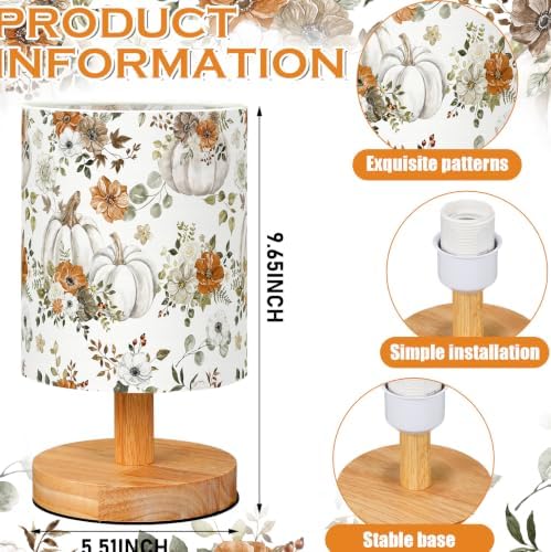VIHOSE Fall Bedside Table Lamp Table Lamp Autumn Vintage Nightstand with Linen Fabric Shade Solid Wood Base Decoration for Kids Living Room Bedroom Desk Dorm - Image 2