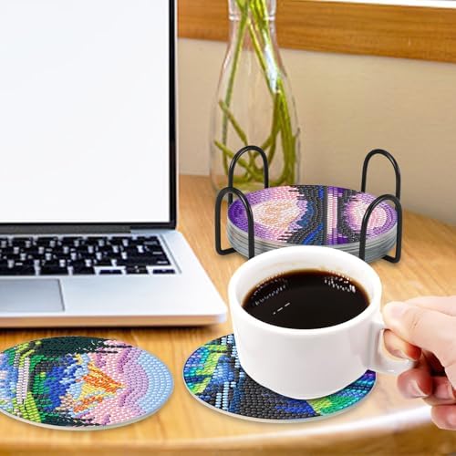 UPINS 8 Pcs Diamond Art Painting Coasters with Holder,Landscape DIY Diamond Art Paintings Coaster Kits Drink Coasters for Birthday Presents Beginners Craft Supplies Adults - Image 5