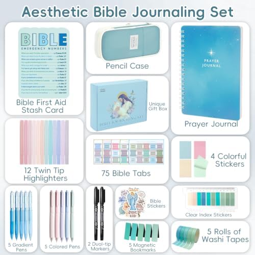 XKDOUS 50 Bible Study Supplies Journaling Kit with Journal and Case, Blue - Image 7