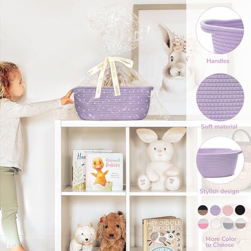 CHICVITA Gift Basket Empty with Bags & Ribbon for Baby Shower, Purple - Image 3