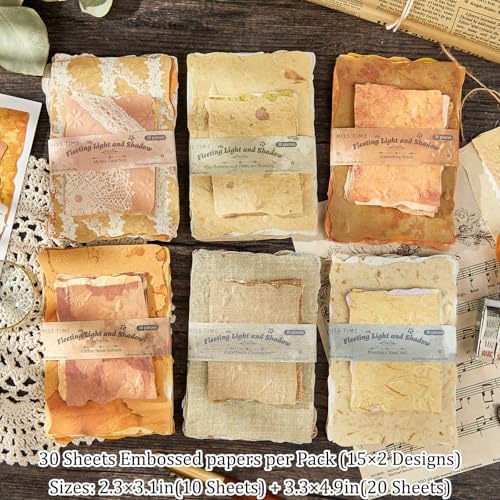 Flartmo 180 Sheets Embossed Textured Scrapbook Paper with 2 Double Sided Tapes, 6 Packs Scrapbook Supplies Kit for Scrapbooking, Junk Journal, Card Making Supplies, Planner, Collage - Image 3