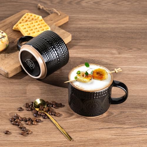 GBhome 12OZ Stackable Coffee Mugs, Ceramic Coffee Mugs with Texture Patterns for Man,Woman,Dad,Mom, Modern Coffee Mugs Set of 4 for Latte/Cappuccino/Cocoa. Dishwasher&Microwave Safe - Image 3