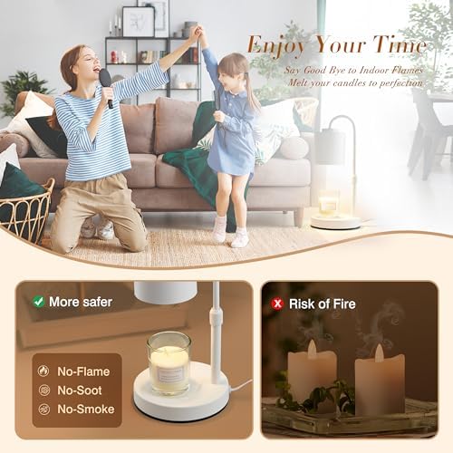 CASTLELIFE Dimmable Candle Warmer Lamp with Timer, Height Adjustable Candle Warmer for Jar Candles, Electric Wax Melt Warmer for Home Decor House Warming Gifts, Birthday Gifts for Women, White - Image 4