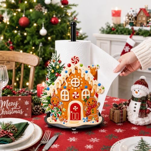 Christmas Gingerbread House Paper Towel Holder, Farmhouse Xmas Kitchen Countertop Decor, Gingerbread Man Christmas Paper Towel Roll Stand, Christmas Housewarming Birthday Gift for Women Mom - Image 6