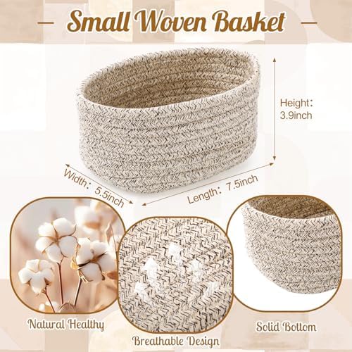 10 Pack Small Woven Baskets, Cotton Rope, Linen - Image 2